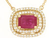 1.43CT DIAMOND & AAA RUBY 14KT YELLOW GOLD 3D EMERALD CUT HALO OVAL FUN NECKLACE