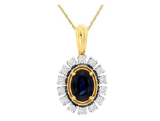 1.07CT DIAMOND & AAA SAPPHIRE 14KT YELLOW GOLD 3D OVAL FLOWER FILIGREE PENDANT