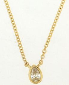 .10CT DIAMOND 14KT YELLOW GOLD PEAR SHAPE CLASSIC SOLITAIRE BEZEL LOVE NECKLACE