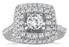 1.63CT DIAMOND 14KT WHITE GOLD CLASSIC ROUND DOUBLE HALO SQUARE ENGAGEMENT RING