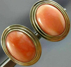 ESTATE LARGE AAA CORAL 14KT YELLOW GOLD 3D CLASSIC OVAL CLIP ON EARRINGS #25882