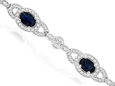 5.58CT DIAMOND & AAA SAPPHIRE 14KT WHITE GOLD OVAL & ROUND HALO TENNIS BRACELET