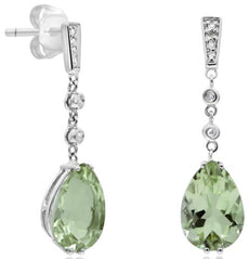 3.61CT DIAMOND & AAA GREEN AMETHYST 14KT WHITE GOLD PEAR SHAPE & ROUND EARRINGS