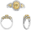 1.88CT WHITE & FANCY YELLOW DIAMOND 18KT 2 TONE GOLD OVAL & PEAR SHAPE HALO RING