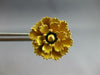 ANTIQUE 18KT YELLOW GOLD BLACK ENAMEL 3D HANDCRAFTED FLOWER STUD EARRINGS