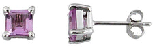 1.2CT AAA PINK AMETHYST 14KT WHITE GOLD 3D 4 PRONG SQUARE PRINCESS STUD EARRINGS