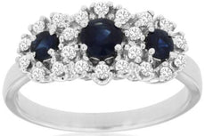 .83CT DIAMOND & AAA SAPPHIRE 14K WHITE GOLD ROUND FUTURE FLOWER ANNIVERSARY RING
