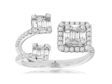 .80CT DIAMOND 14KT WHITE GOLD ROUND & BAGUETTE CLUSTER HALO SQUARE TENSION RING