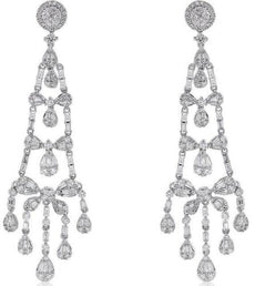 3.54CT DIAMOND 18KT WHITE GOLD ROUND & BAGUETTE BUTTERFLY LOVE HANGING EARRINGS
