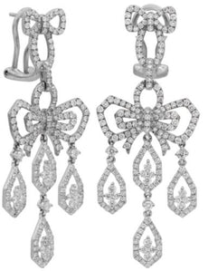 LARGE 3.50CT DIAMOND 18K WHITE GOLD 3D TEAR DROP BOW CHANDELIER HANGING EARRINGS