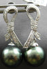 ESTATE DIAMOND .23CT & AAA TAHITIAN PEARL 18KT WHITE GOLD BOW HANGING EARRINGS