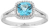 1.35CT DIAMOND & AAA BLUE TOPAZ 14K WHITE GOLD 3D CUSHION & ROUND HALO FUN RING