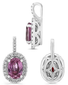 1.11CT DIAMOND & AAA PINK SAPPHIRE 14KT WHITE GOLD OVAL & ROUND FILIGREE PENDANT