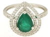 2CT DIAMOND & AAA EMERALD 14KT WHITE GOLD PEAR SHAPE DOUBLE HALO ENGAGEMENT RING
