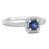 .75CT DIAMOND & AAA SAPPHIRE 14KT WHITE GOLD 3D CUSHION & ROUND ENGAGEMENT RING