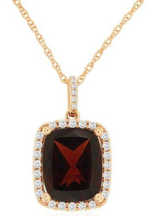 3.56CT DIAMOND & AAA GARNET 14KT ROSE GOLD 3D CUSHION & ROUND FLOATING PENDANT
