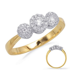 .36CT DIAMOND 14KT 2 TONE GOLD 3D CLASSIC 3 FLOWER PAST PRESENT FUTURE LOVE RING