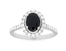 1.90CT DIAMOND & AAA SAPPHIRE 14KT WHITE GOLD OVAL & ROUND HALO FRIENDSHIP RING