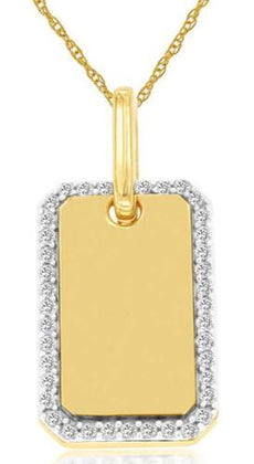 .16CT DIAMOND 14K YELLOW GOLD 3D CLASSIC DOG TAG SQUARE OCTAGON FLOATING PENDANT