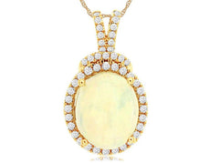 3.37CT DIAMOND & AAA OPAL 14KT YELLOW GOLD OVAL & ROUND FLOWER FLOATING PENDANT