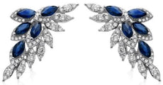 2.53CT DIAMOND & AAA SAPPHIRE 14KT WHITE GOLD MARQUISE & ROUND HANGING EARRINGS