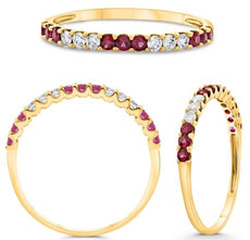 .36CT DIAMOND & AAA RUBY 14KT YELLOW GOLD ROUND SEMI ETERNITY WEDDING BAND RING