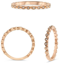 ESTATE .04CT DIAMOND 14K ROSE GOLD 3D ROUND CLASSIC FILIGREE MULTI LEAF FUN RING