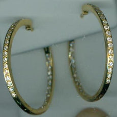 1.0CT DIAMOND 14KT YELLOW GOLD 3D CLASSIC ROUND INSIDE OUT HOOP HANGING EARRINGS