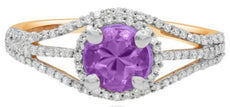 1.06CT DIAMOND & AAA AMETHYST 14KT WHITE & ROSE GOLD HALO FLORAL FRENDSHIP RING