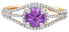 1.06CT DIAMOND & AAA AMETHYST 14KT WHITE & ROSE GOLD HALO FLORAL FRENDSHIP RING