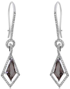 2.74CT DIAMOND & AAA SMOKY TOPAZ 14KT WHITE GOLD TEAR DROP FUN HANGING EARRINGS