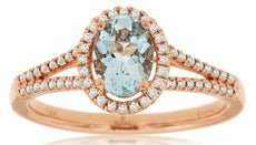 2.17CT DIAMOND & AAA AQUAMARINE 14KT ROSE GOLD 3D OVAL & ROUND ENGAGEMENT RING