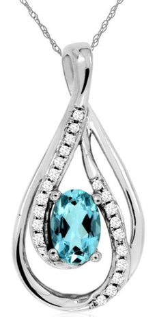 .53CT DIAMOND & AAA AQUAMARINE 14KT WHITE GOLD OVAL TEAR DROP INFINITY PENDANT