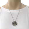 3.11CT MULTI COLOR DIAMOND & AAA TSAVORITE 18K WHITE & BLACK GOLD FLOWER PENDANT