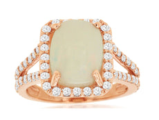 3.85CT DIAMOND & AAA OPAL 14KT ROSE GOLD OVAL & ROUND SQUARE HALO OCTAGON RING