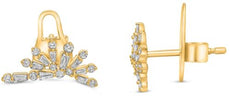 ESTATE .44CT DIAMOND 14K YELLOW GOLD 3D ROUND & BAGUETTE SUNBURST STUD EARRINGS