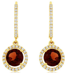 2.16CT DIAMOND & AAA GARNET 14K YELLOW GOLD 3D ROUND HALO LEVERBACK FUN EARRINGS