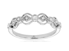 ESTATE .13CT DIAMOND 14KT WHITE GOLD 3D FILIGREE MILGRAIN ANNIVERSARY RING