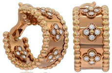 WIDE .60CT DIAMOND 18KT ROSE GOLD MULTI FLOWER FILIGREE INSIDE OUT HOOP EARRINGS