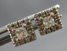 ESTATE .42CT DIAMOND 14KT WHITE GOLD PRINCESS & ROUND SQUARE HALO STUD EARRINGS