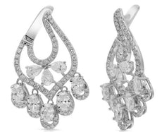 4.03CT DIAMOND 18KT WHITE GOLD OVAL & PEAR SHAPE TEAR DROP CHANDELIER EARRINGS