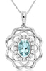 ESTATE .53CT DIAMOND & AAA AQUAMARINE 14K WHITE GOLD OVAL & ROUND FLOWER PENDANT