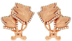 .36CT DIAMOND 14KT ROSE GOLD DOUBLE LEAF MATTE & SHINY CLIP ON HANGING EARRINGS