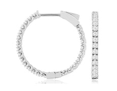 1.0CT DIAMOND 14KT WHITE GOLD 3D CLASSIC ROUND INSIDE OUT HOOP HANGING EARRINGS