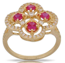 .97CT DIAMOND & AAA RUBY 14KT YELLOW GOLD 3D CLASSIC FLOWER FILIGREE LOVE RING