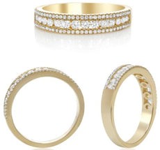 .49CT DIAMOND 14KT YELLOW GOLD ROUND 3 ROW SEMI ETERNITY WEDDING ANNVERSARY RING