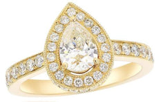 1.86CT WHITE & CANARY DIAMOND 18K YELLOW GOLD PEAR SHAPE & ROUND ENGAGEMENT RING
