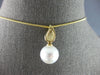 ESTATE .18CT DIAMOND & AAA SOUTH SEA PEARL 18K YELLOW GOLD LEAF FLOATING PENDANT