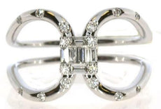 .23CT DIAMOND 18KT WHITE GOLD ROUND & BAGUETTE CLUSTER ETOILE LOVE KNOT FUN RING