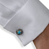 AAA CABOCHON TURQUOISE 18KT YELLOW GOLD & 925 SILVER CIRCULAR FILIGREE CUFFLINKS